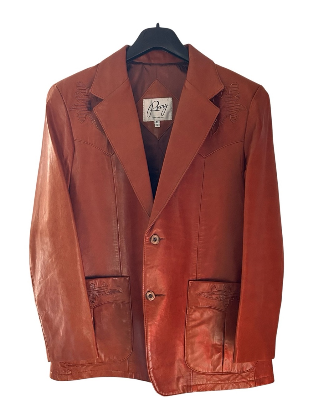 VTG 70s Remy Men’s Leather Western Jacket Brown USA Blazer